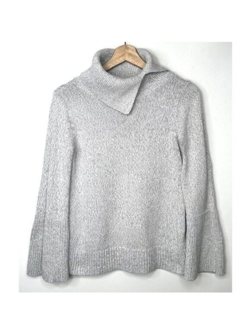 LOFT Sweater Womens XS Heather Gray Cowl Neck Bell Sleeve Cozy Knit Pullover
